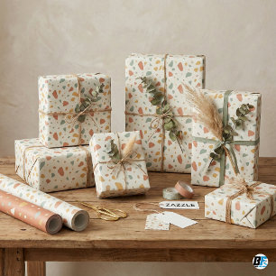 Modern Earthy Terrazzo   Sage Green Terracotta Wrapping Paper