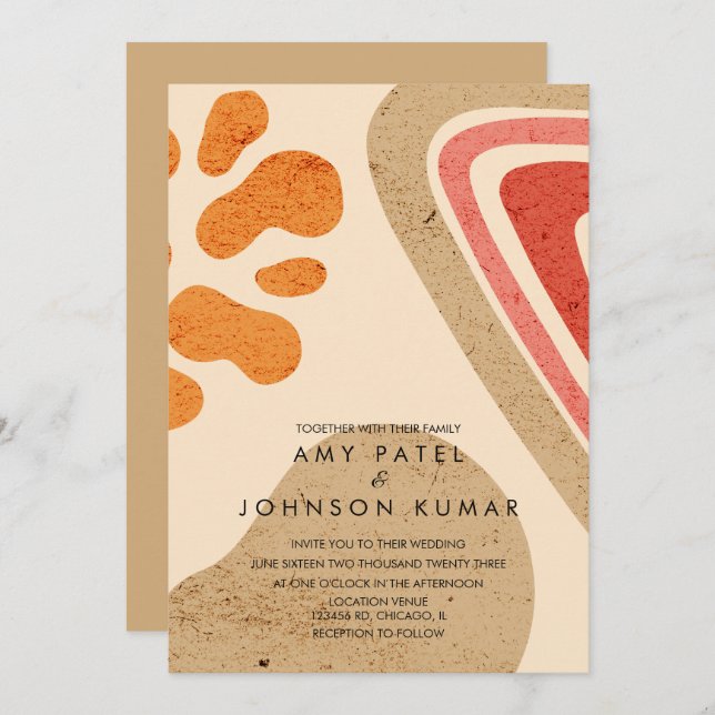 Modern Earthy Tone Shapes Burnt Orange Wedding  Invitation (Front/Back)