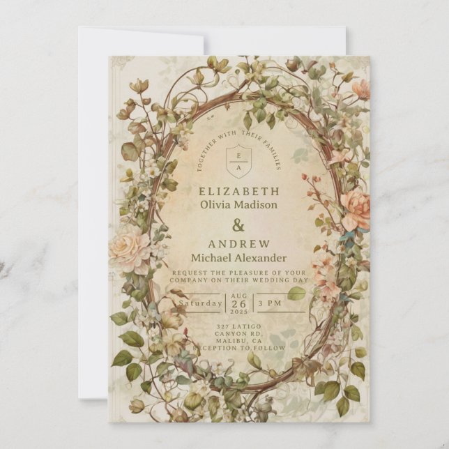 Modern Earthy Tones Boho Floral  Wedding Invitation (Front)