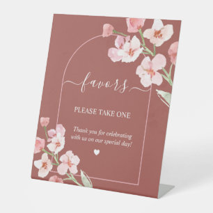 Modern Earthy Watercolor Floral Arch Favours Pedestal Sign