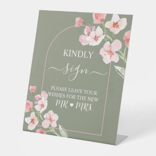 Modern Earthy Watercolor Floral Arch Guest Book Pedestal Sign