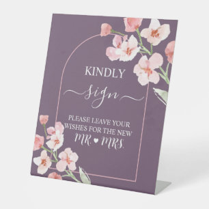 Modern Earthy Watercolor Floral Arch Guest Book Pedestal Sign