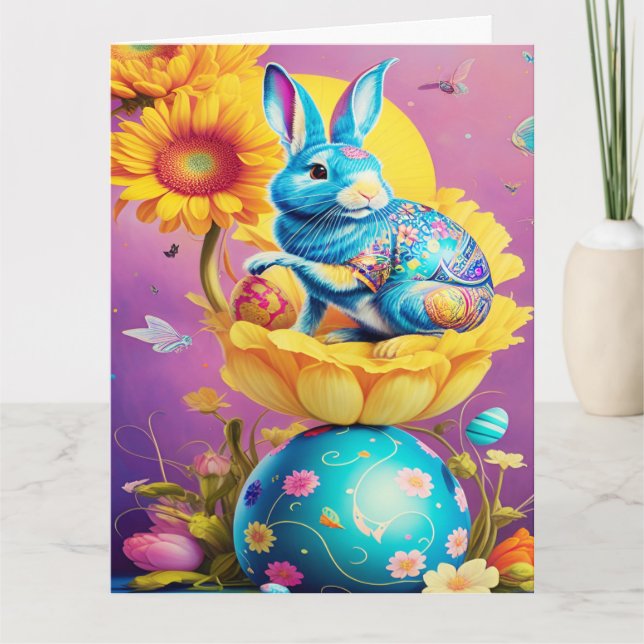 Modern Easter Bunny Flower Art         Card (Front)