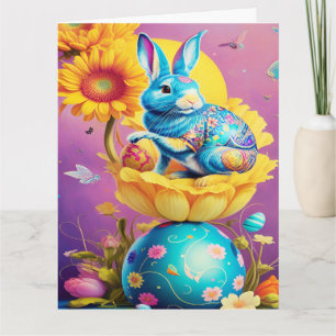 Modern Easter Bunny Flower Art Card