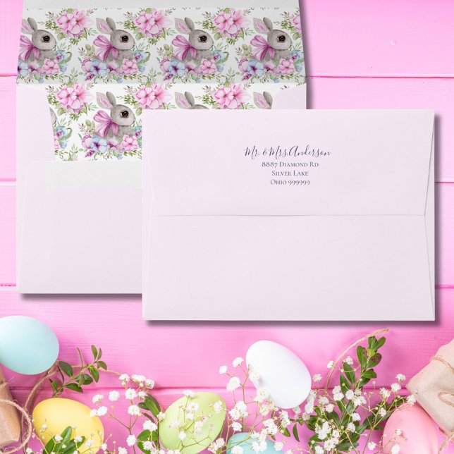 Modern Easter Bunny Pink Background Greeting Card Envelope (Creator Uploaded)
