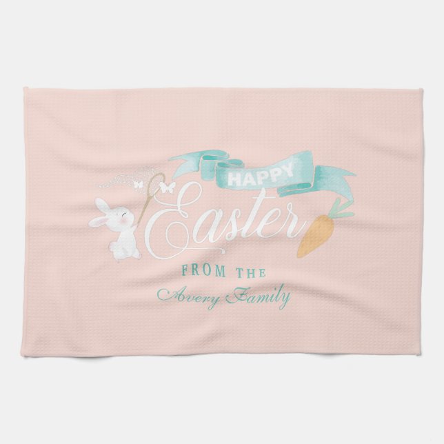 Modern Easter Cute Personalised Tea Towel (Horizontal)