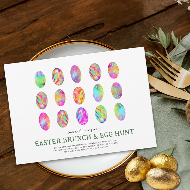 Modern Easter Egg Hunt Brunch Colourful Watercolor Invitation (Modern Easter egg hunt spring brunch colorful easter egg art elegant garden party invitation)