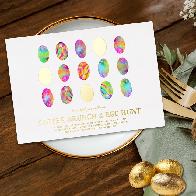 Modern Easter Egg Hunt Brunch Watercolor Gold (Modern Easter egg hunt spring brunch watercolor Easter egg art gold foil invitation)