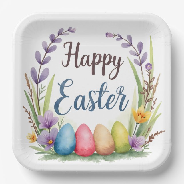 Modern Easter Eggs Beautiful Collection Paper Plate (Front)