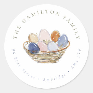 Modern Easter Eggs Family Return Address Classic Round Sticker