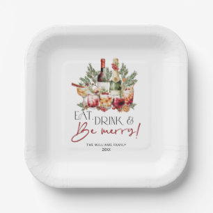 Modern Eat Drink and Be Merry Christmas Holiday Paper Plate