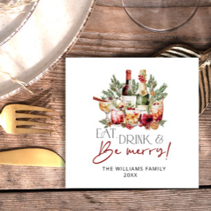 Modern Eat Drink and Be Merry Christmas Napkin