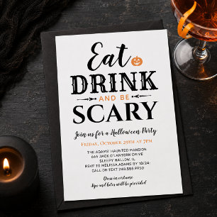 Modern Eat Drink and Be Scary White Halloween Invitation