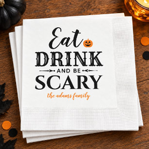 Modern Eat Drink and Be Scary White Halloween Napkin