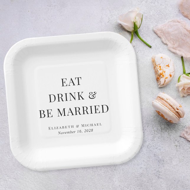 Modern Eat Drink Be Married Wedding Paper Plate (Creator Uploaded)