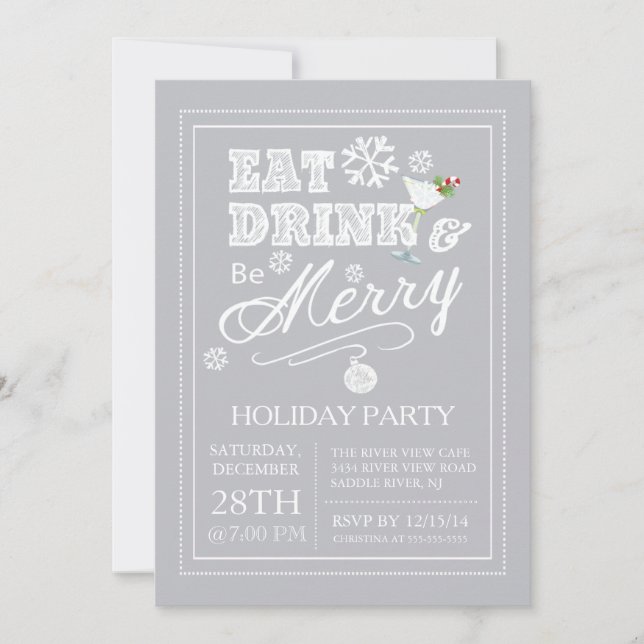 Modern Eat Drink Be Merry Holiday Invitation (Front)