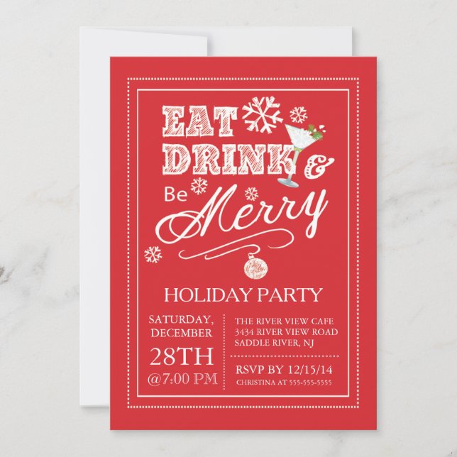 Modern Eat Drink Be Merry Holiday Invitation (Front)