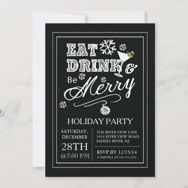 Modern Eat Drink Be Merry Holiday Invitation (Front)