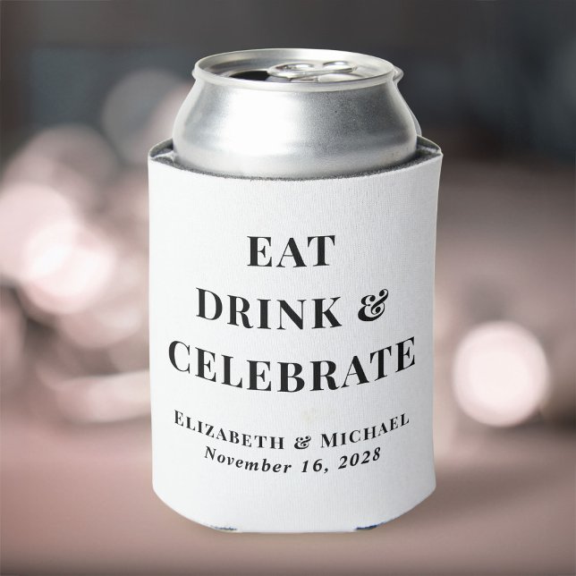 Modern Eat Drink Celebrate Wedding Can Cooler (Creator Uploaded)