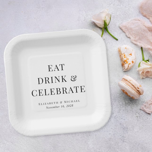 Modern Eat Drink Celebrate Wedding Paper Plate (Creator Uploaded)