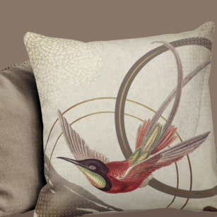 Modern Ecru Hummingbird Design   Taupe Cushion