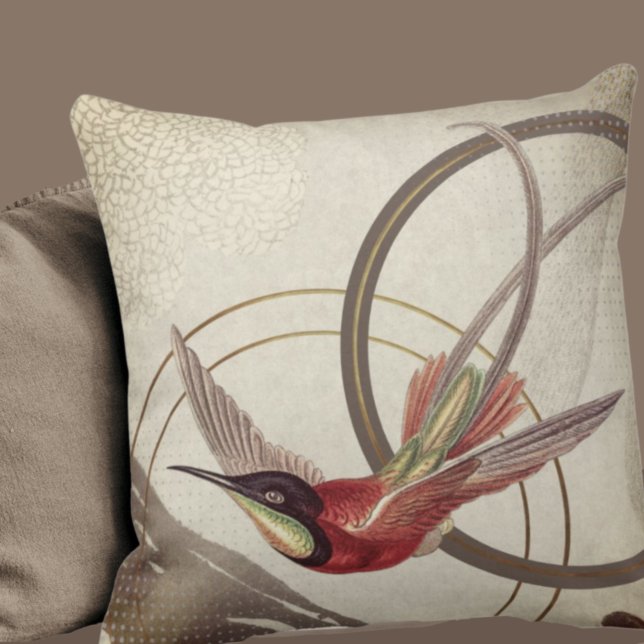Modern Ecru Hummingbird Design | Taupe Cushion (Creator Uploaded)