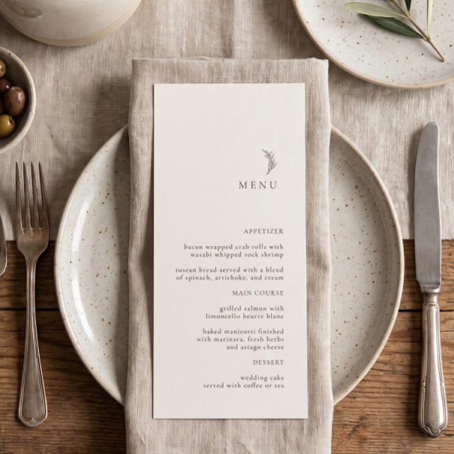 Modern Ecru Olive Branch Wedding Menu (Creator Uploaded)