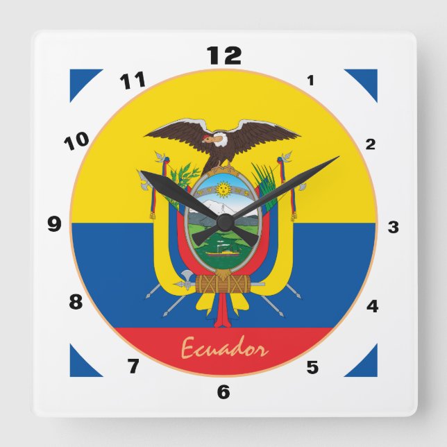 Modern Ecuador Flag, trendy Ecuador Home / design Square Wall Clock (Front)