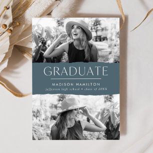 Modern Edge Blue Gray 2 Photo Graduation Announcement