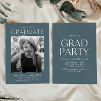 Modern Edge Blue Gray Photo Graduation Party