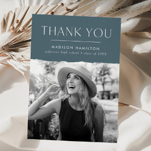 Modern Edge Blue Grey Photo Graduation Thank You Card