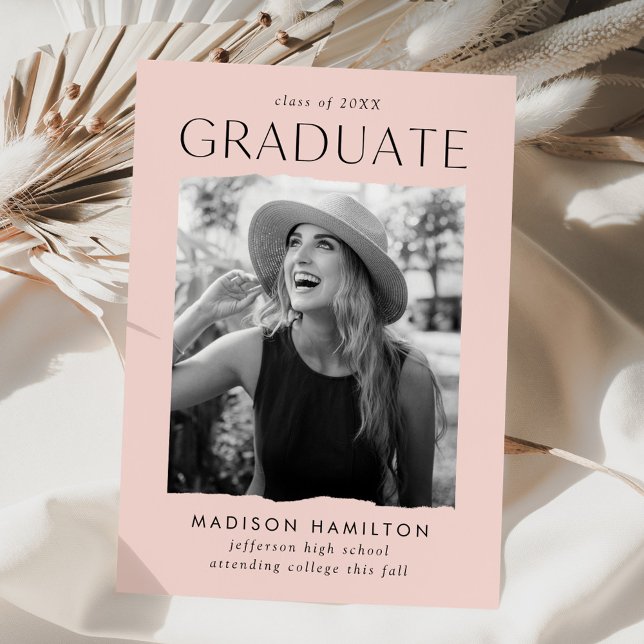 Modern Edge Blush Pink Photo Graduation Announcement (Creator Uploaded)