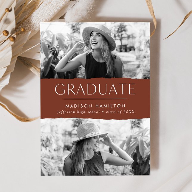 Modern Edge Brown 2 Photo Graduation Announcement (Creator Uploaded)