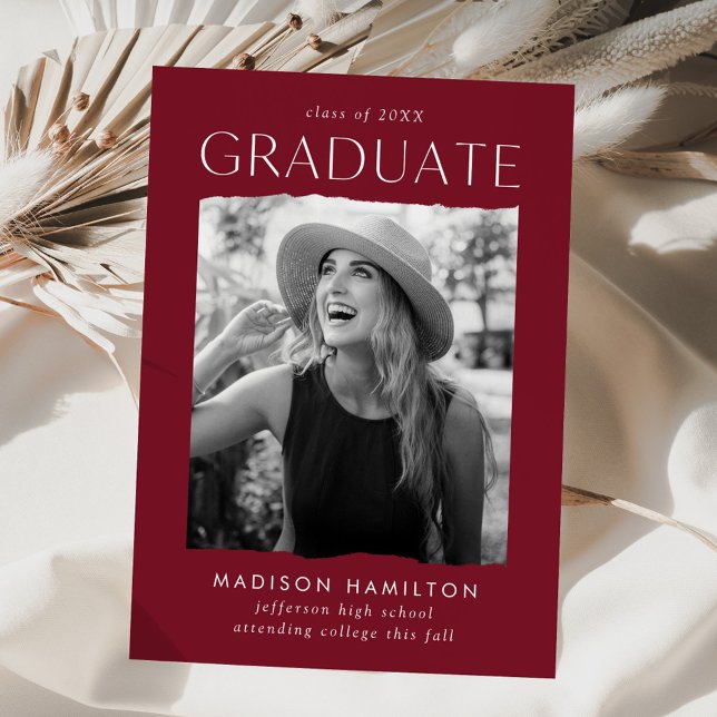 Modern Edge Burgundy Photo Graduation Announcement (Creator Uploaded)
