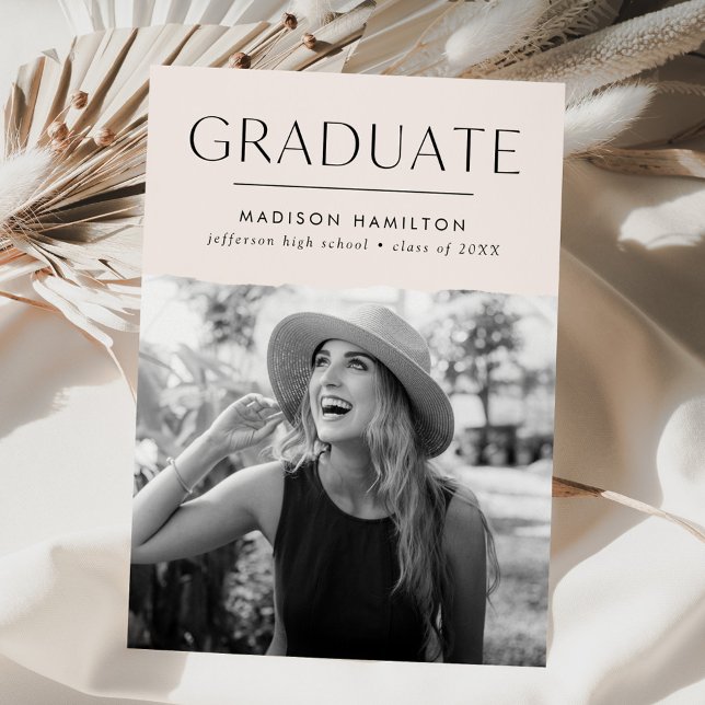 Modern Edge Cream Photo Graduation Announcement (Creator Uploaded)