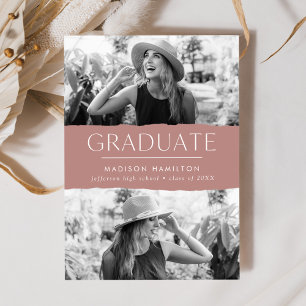 Modern Edge Dusty Pink 2 Photo Graduation Announcement