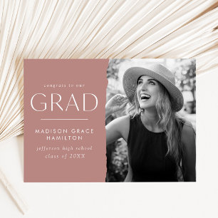 Modern Edge Dusty Rose Photo Graduation Announcement