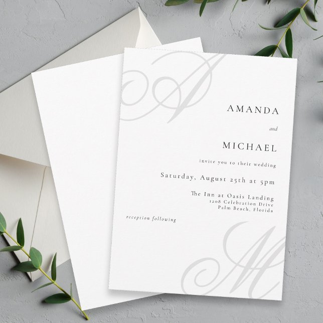 Modern Edge Elegant Minimal Monogram Wedding Invitation (A simple minimalist wedding invitation with elegant layout and styling.)