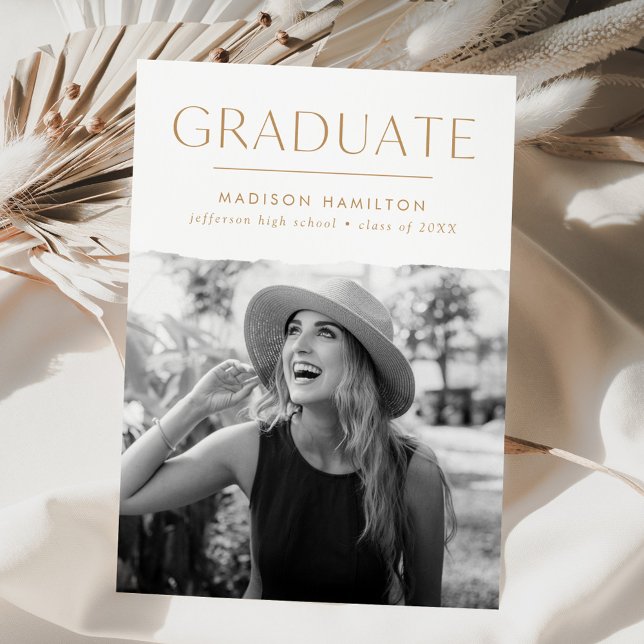 Modern Edge Gold Photo Graduation Announcement (Creator Uploaded)