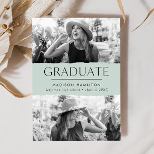 Modern Edge Mint Green 2 Photo Graduation Announcement