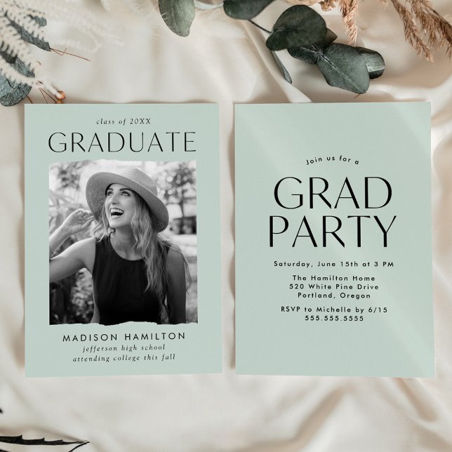 Modern Edge Mint Photo Graduation Party Invitation (Creator Uploaded)