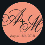 Modern Edge Monogram Classic Round Sticker<br><div class="desc">This sticker is part of the Modern Edge Monogram Wedding Collecting with a bold yet simple style. Edit the monogram initials with the bride and groom's initials and insert your wedding date or other text in place of the text shown in the design template. In this design, the monograms are...</div>
