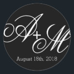 Modern Edge Monogram Classic Round Sticker<br><div class="desc">This sticker is part of the Modern Edge Monogram Wedding Collecting with a bold yet simple style. Edit the monogram initials with the bride and groom's initials and insert your wedding date or other text in place of the text shown in the design template. In this design, the monograms are...</div>