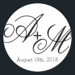 Modern Edge Monogram Classic Round Sticker<br><div class="desc">This sticker is part of the Modern Edge Monogram Wedding Collecting with a bold yet simple style. Edit the monogram initials with the bride and groom's initials and insert your wedding date or other text in place of the text shown in the design template. In this design, the monograms are...</div>