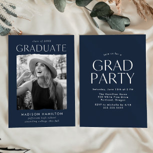 Modern Edge Navy Photo Graduation Party Invitation