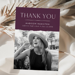 Modern Edge Purple Photo Graduation Thank You Card