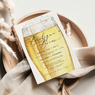 Modern Edgy His & Hers Calligraphy BBQ & Brews Invitation