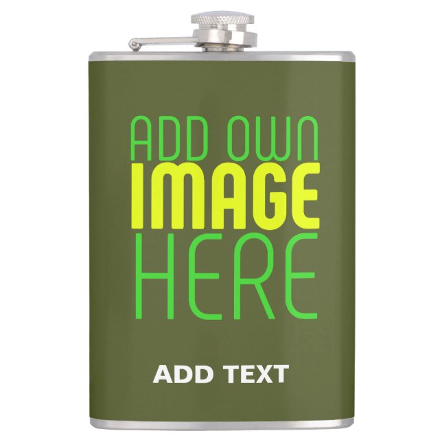MODERN EDITABLE ARMY GREEN IMAGE TEXT TEMPLATE HIP FLASK (Front)