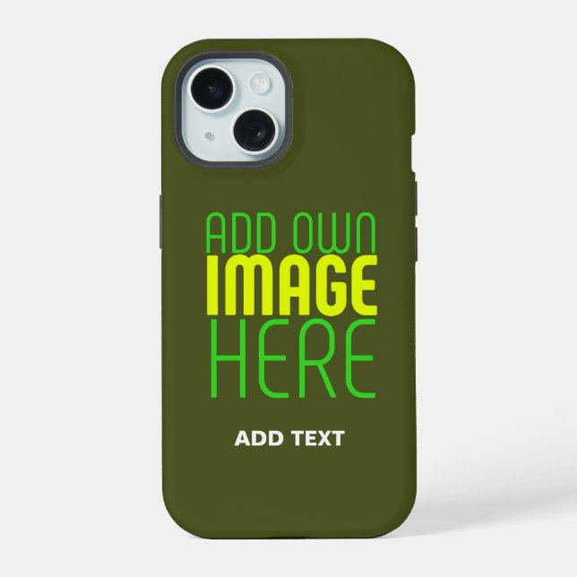 MODERN EDITABLE ARMY GREEN IMAGE TEXT TEMPLATE iPhone 15 CASE (Back)