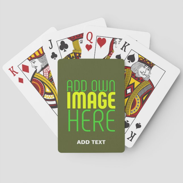 MODERN EDITABLE ARMY GREEN IMAGE TEXT TEMPLATE PLAYING CARDS (Back)